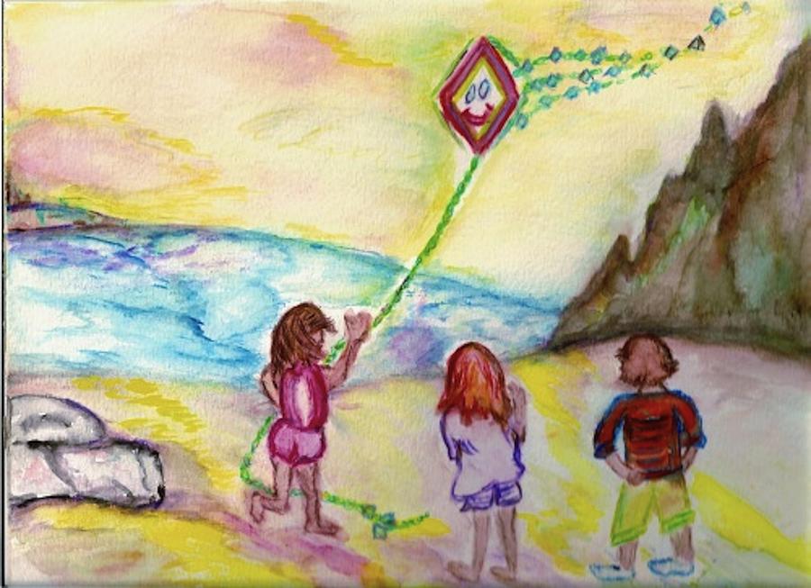 Children Painting - My Sister My Brother My Kite by Helena Bebirian