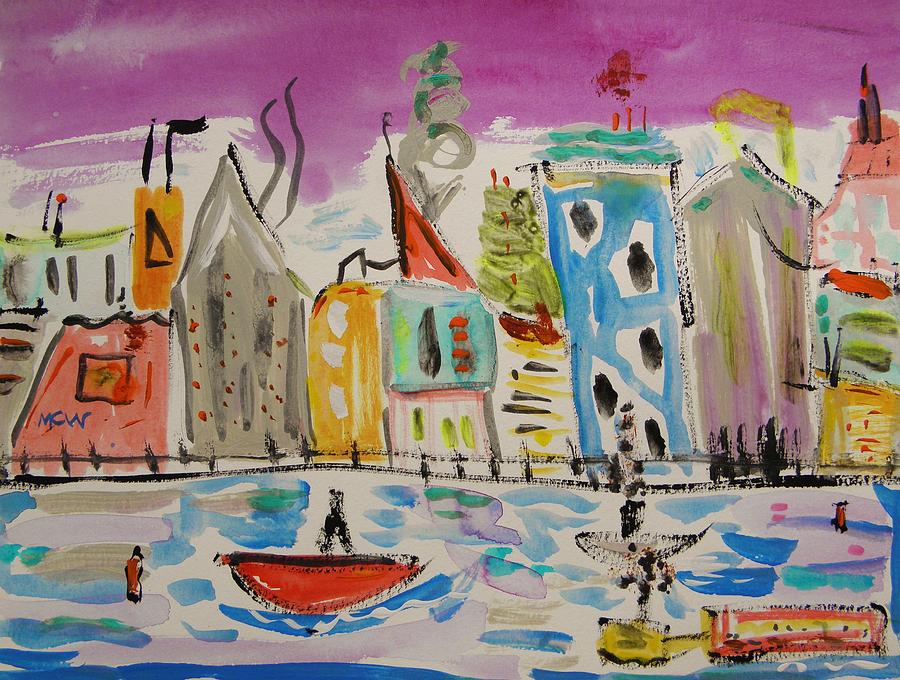 My Thought of New York Purple Sky Painting by Mary Carol Williams