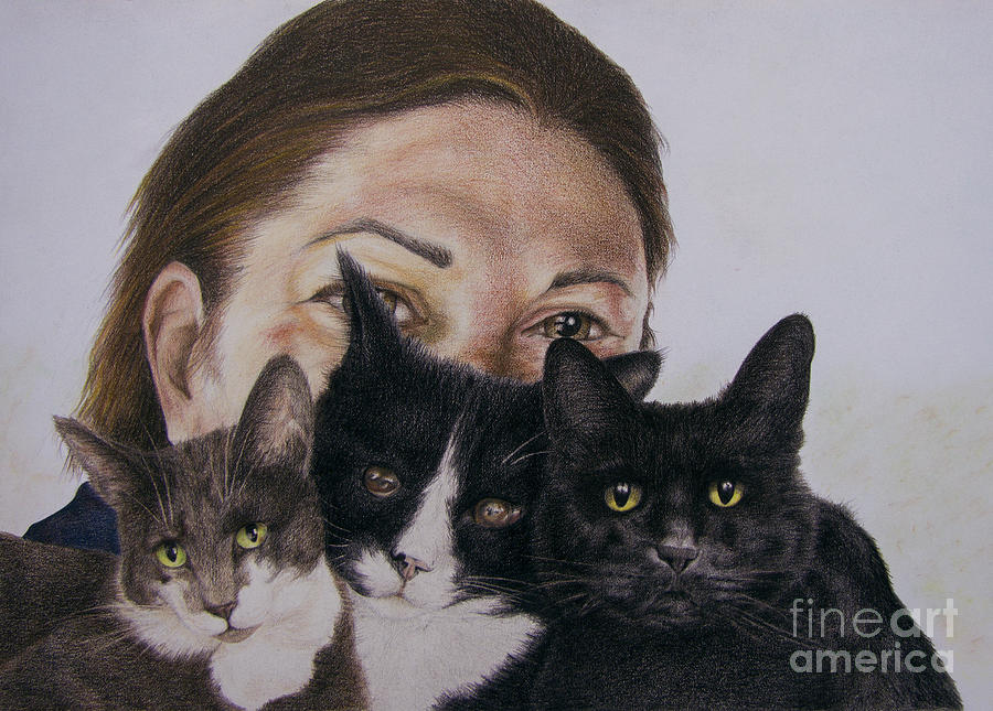 My Three Cats Painting by Phil Welsher