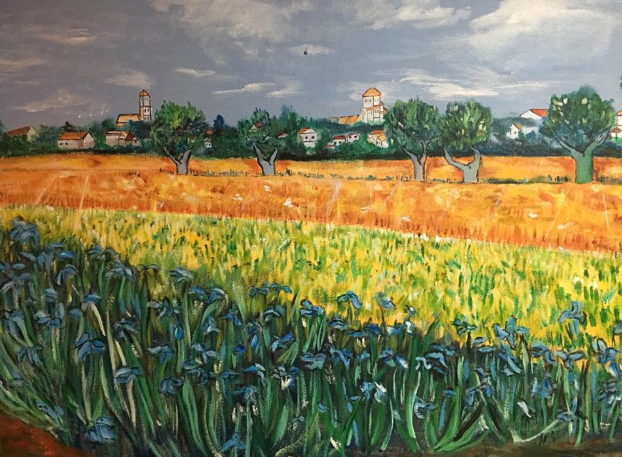 My View of Arles with Irises Painting by Belinda Low