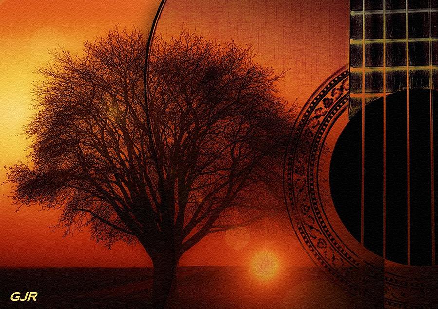 My Weeping Guitar Catus 1 No. 4 - Allegro For Guitar, One Tree Violin And Sunset Harpsichord Contin. Digital Art