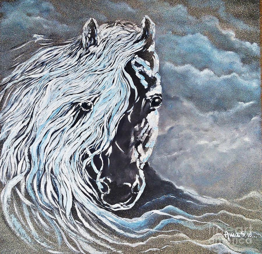 My White Dream Horse Painting by Amalia Suruceanu