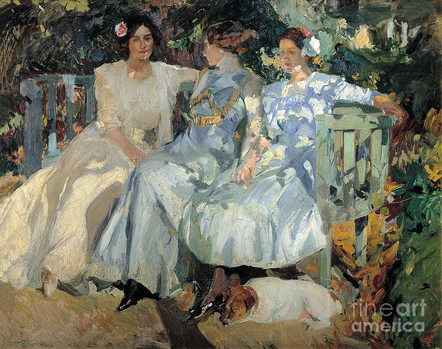 1910 Painting - My Wife and Daughters in the Garden by Celestial Images