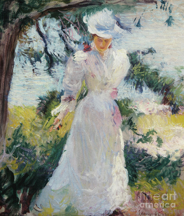 My Wife, Emeline, in a Garden  Painting by Edmund Charles Tarbell