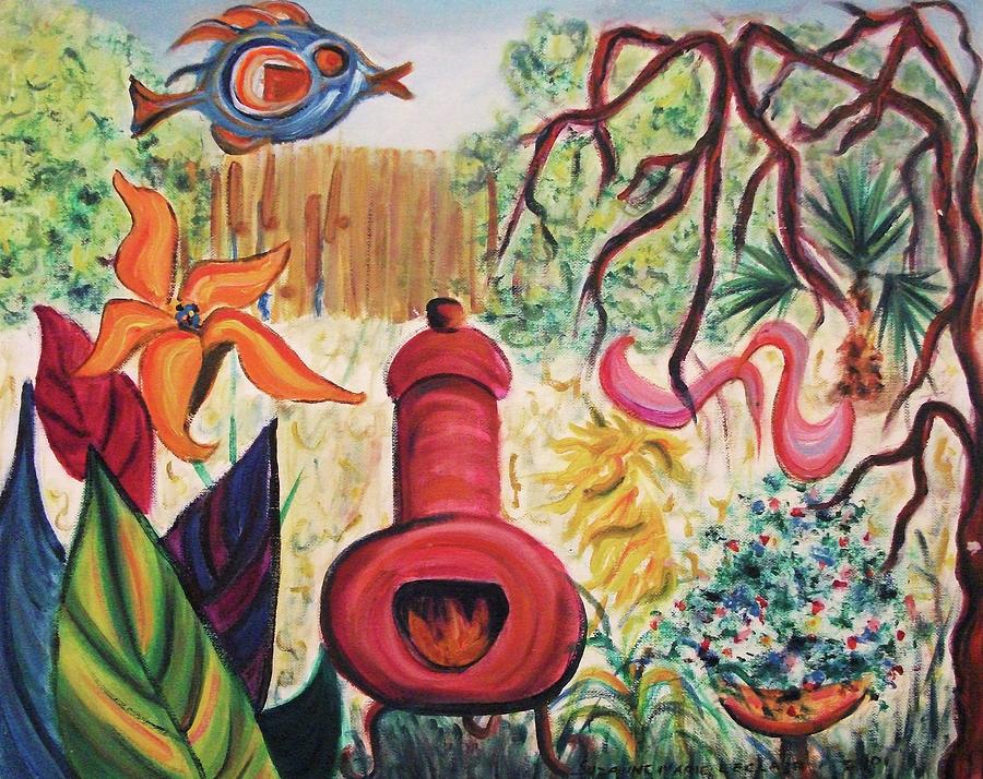 Tree Painting - My Yard and Chimnea by Suzanne  Marie Leclair