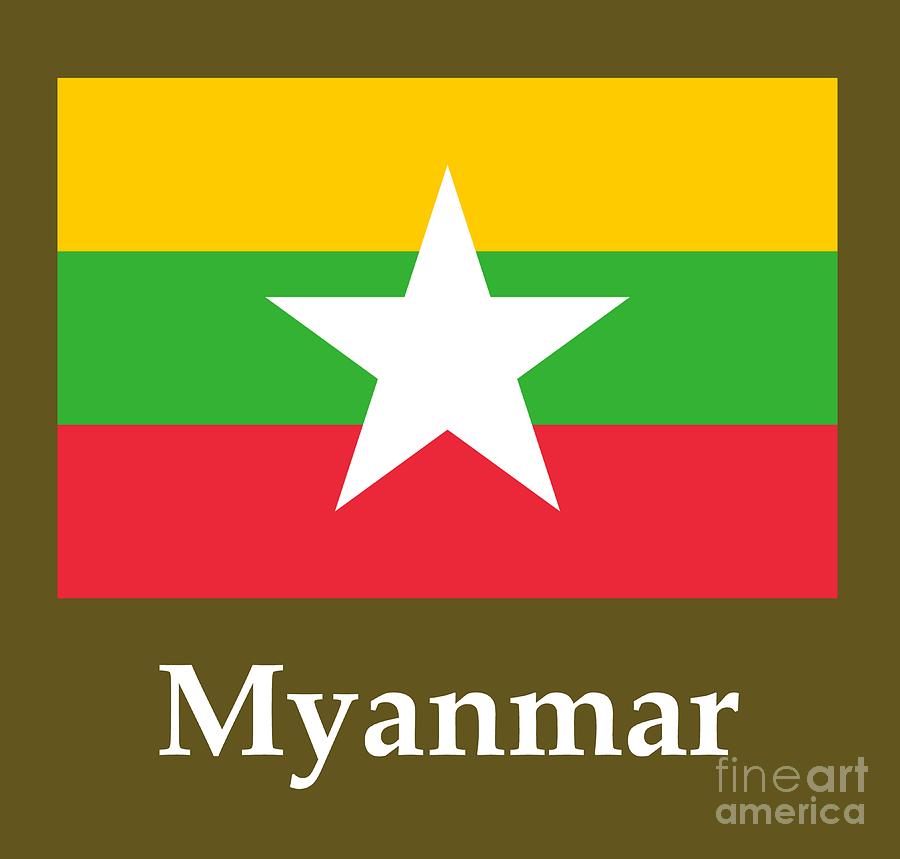 Flag Digital Art - Myanmar Flag And Name by Frederick Holiday