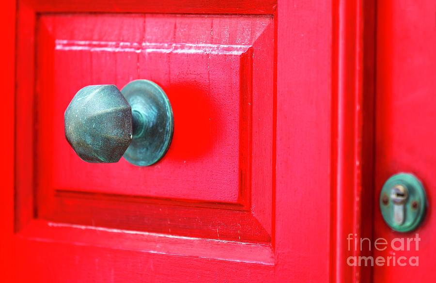 Mykono Red Door Green Knob Photograph by John Rizzuto