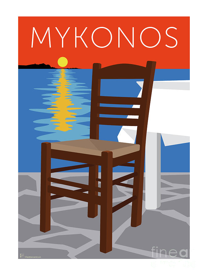 MYKONOS Empty Chair - Orange Digital Art by Sam Brennan