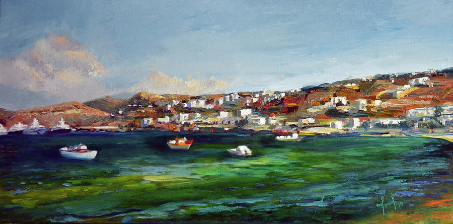 Mykonos Harbour Painting by Josef Kelly
