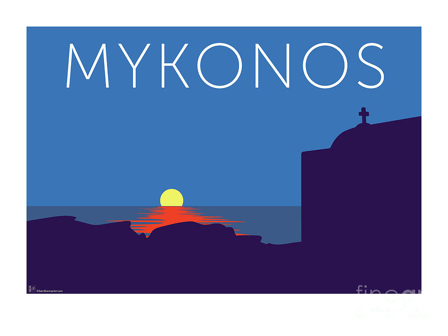 MYKONOS Sunset Silhouette - Blue Digital Art by Sam Brennan