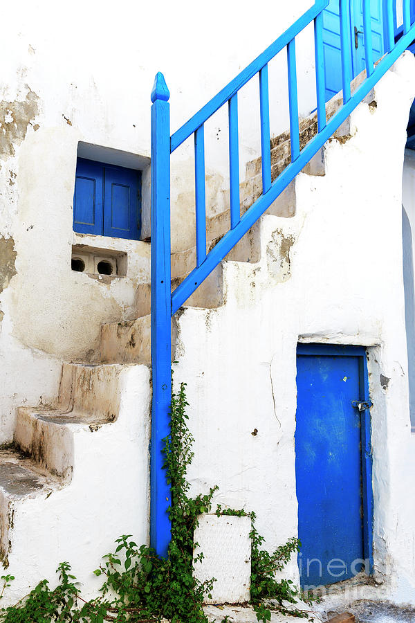 Mykonos Town Blue Banister Photograph by John Rizzuto