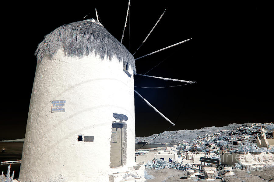 Mykonos Town Windmill Shadows infrared Photograph by John Rizzuto