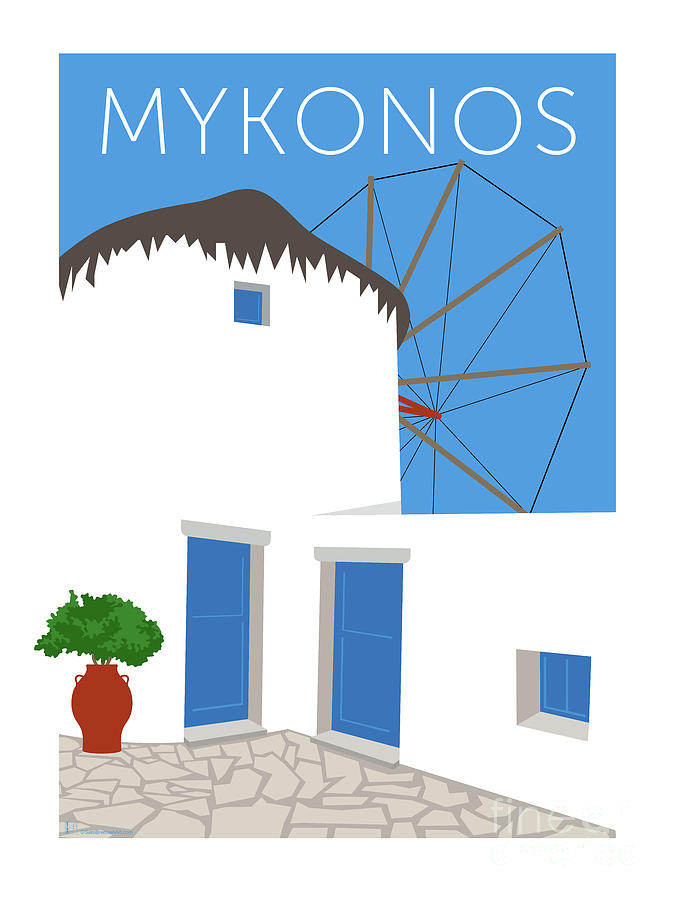 MYKONOS Windmill - Blue Digital Art by Sam Brennan