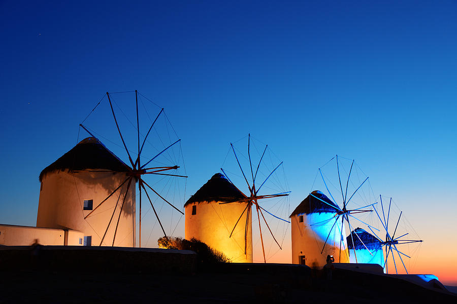 Mykonos windmill night Photograph by Songquan Deng