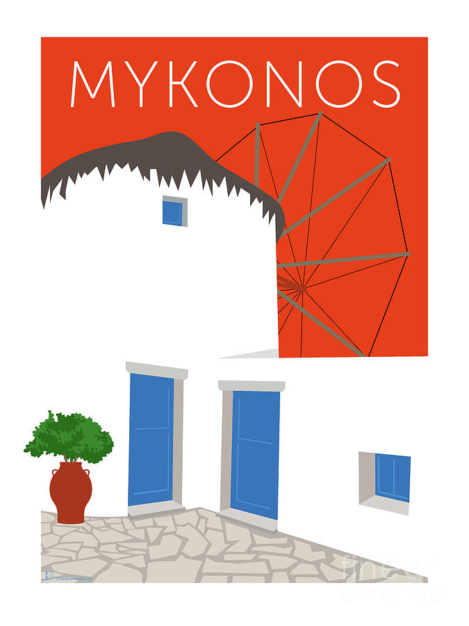 MYKONOS Windmill - Orange Digital Art by Sam Brennan