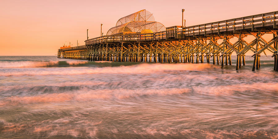 Myrtle Beach Apache Pier at Sunset Panorama Photograph by Ranjay Mitra