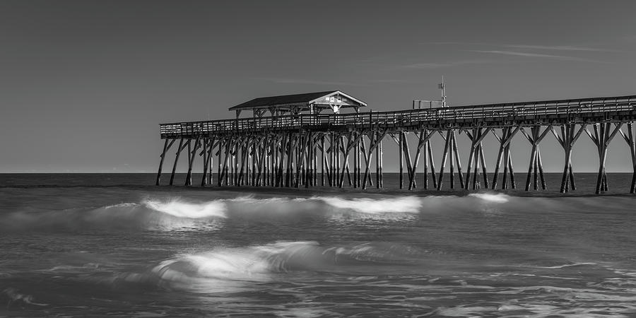 Myrtle Beach Pier Panorama in Black and White Photograph by Ranjay Mitra