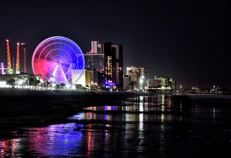 Beach Photograph - Myrtle Beach view at night by Brendan Reals