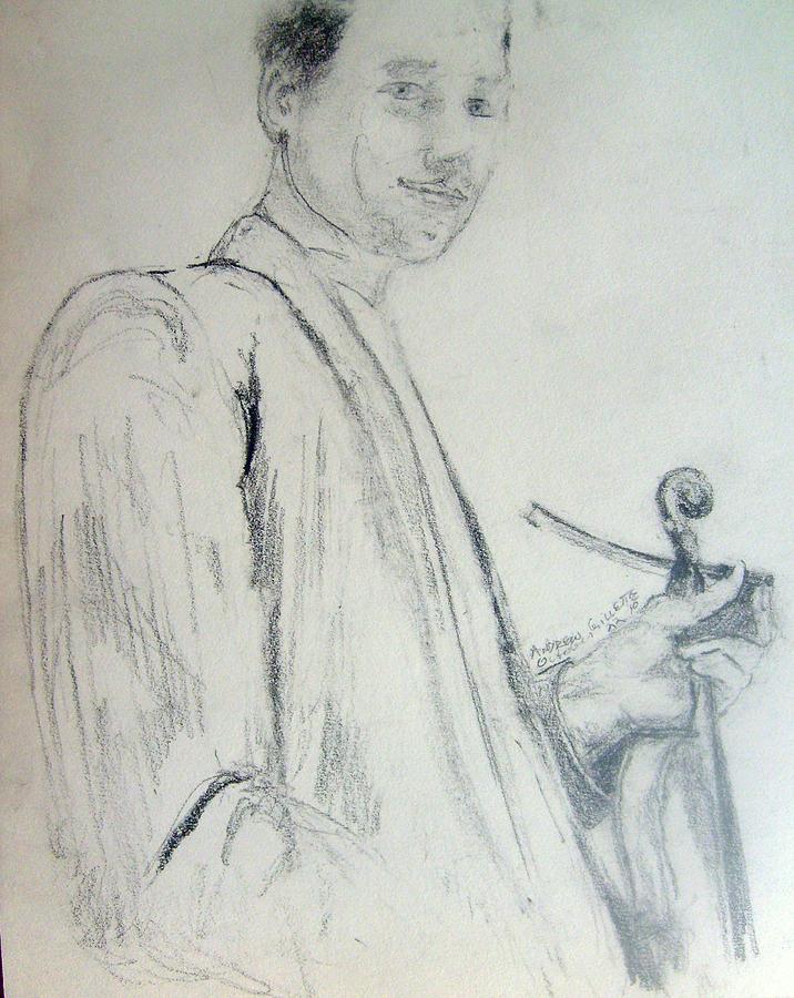 Myself with a violin Drawing by Andrew Gillette