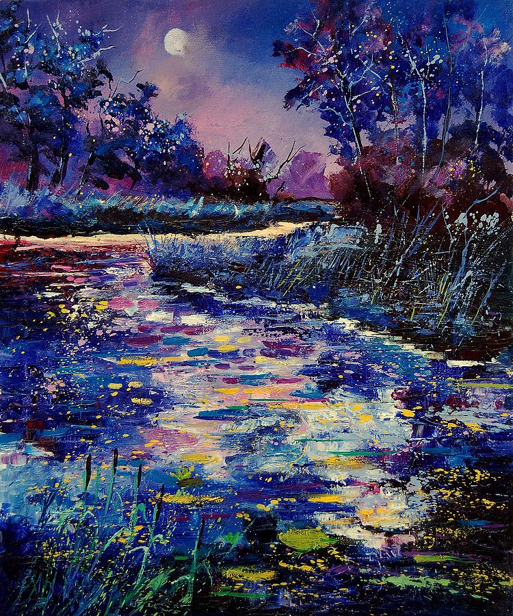 Mysterious Blue Pond Painting by Pol Ledent
