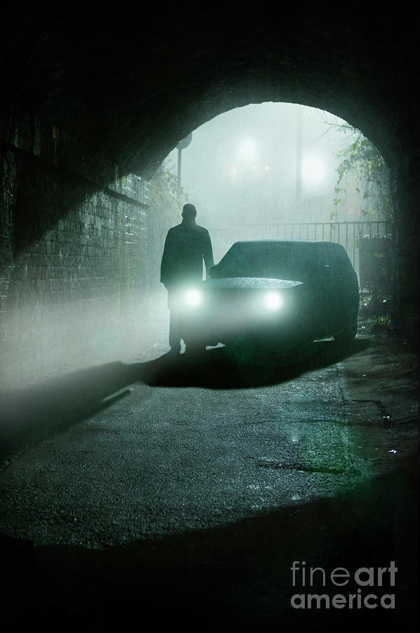 Mysterious Man Standing Alongside A Car In Silhouette At Night Photograph by Lee Avison