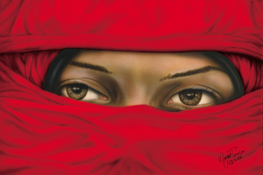 Woman Painting - Mysterious Red Veiled Woman by Wayne Pruse