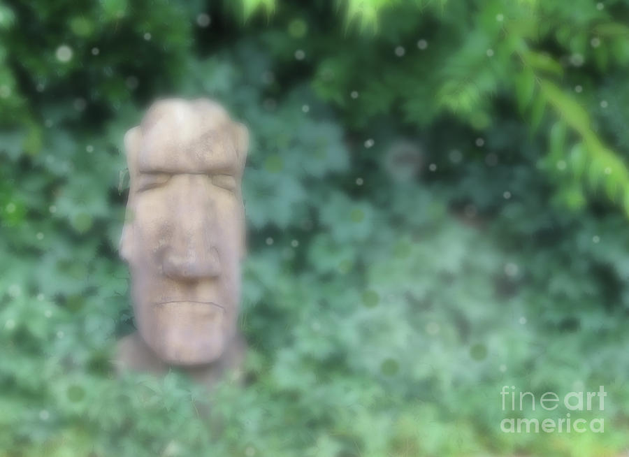 Mysterious Stone Statue in Garden Digital Art by Susan Vineyard