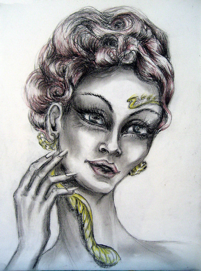 Mysterious woman  Drawing by Yelena Rubin