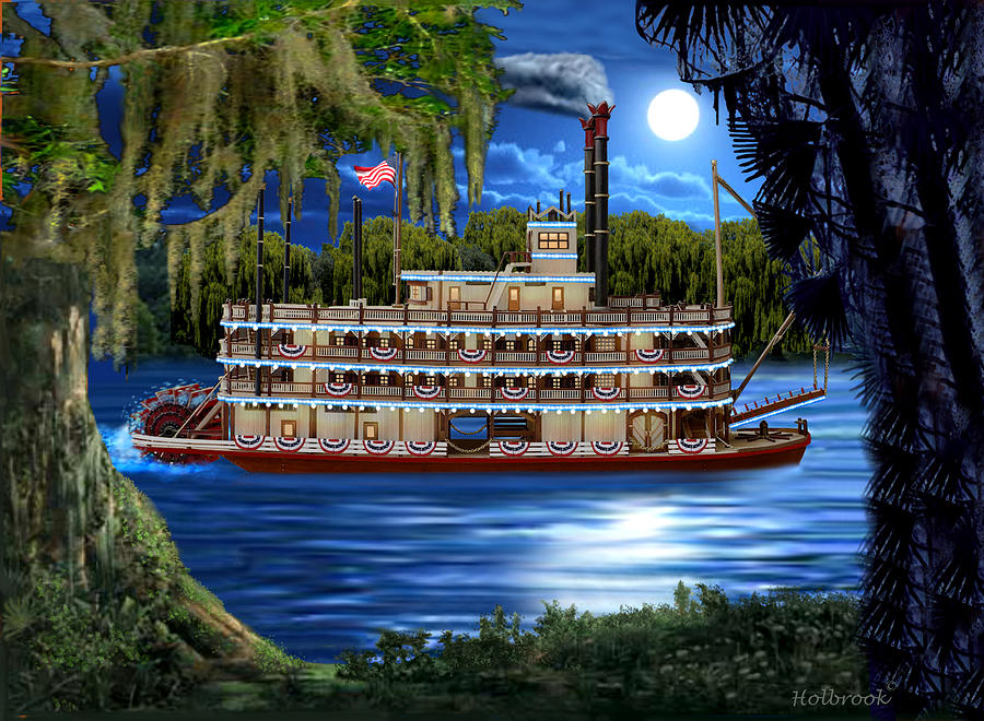 New Orleans Digital Art - Mystic Moonlight Cruise by Glenn Holbrook