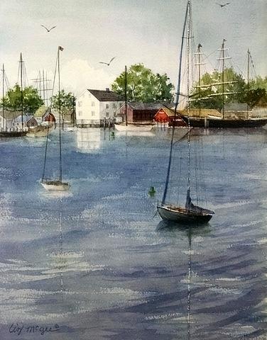 Mystic River Shipyard Painting by Lizbeth McGee