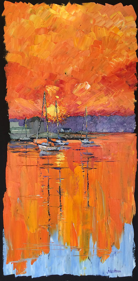 Mystic River Sunset Painting by Carrie Jacobson