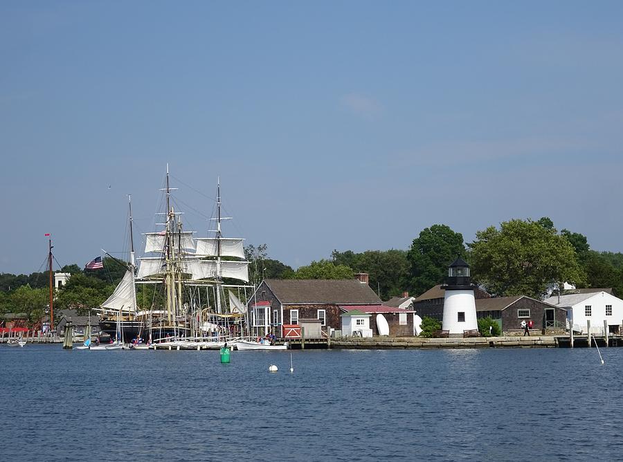 Wooden Photograph - Mystic Seaport Lighthouse by Red Cross Wooden Photograph - Mystic Seaport Lighthouse by Red Cross