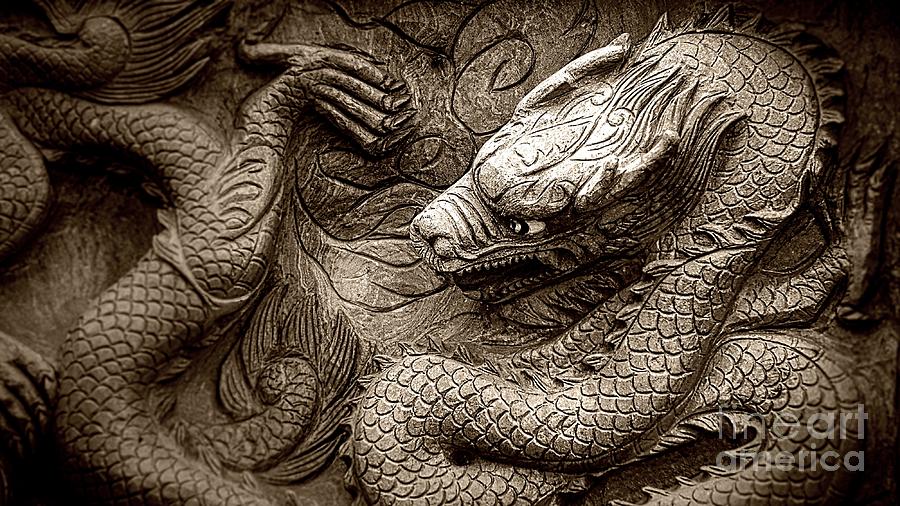 Mystical Ancient Dragon Of China B/w Digital Art