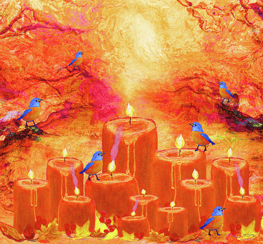 Mystical Candle Bluebird Sunrise Painting by Ken Figurski