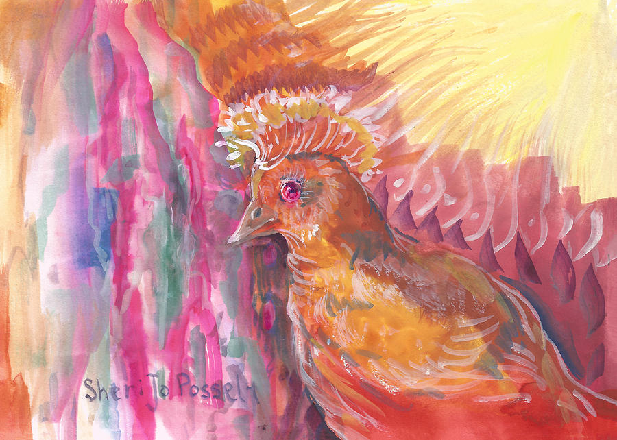 Mystical Feathered Friend Painting by Sheri Jo Posselt