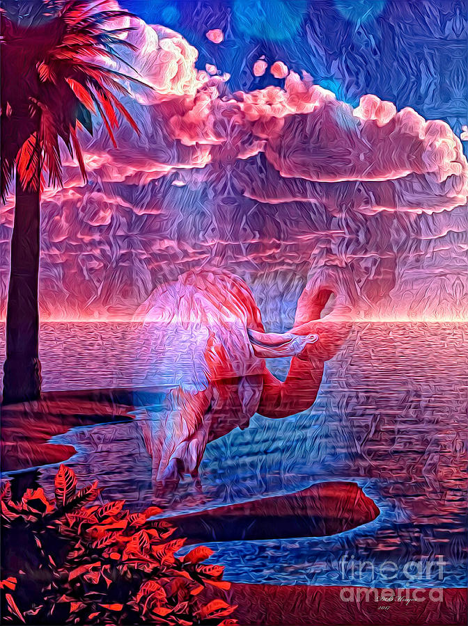 Mystical Flamingo World Mixed Media by DB Hayes