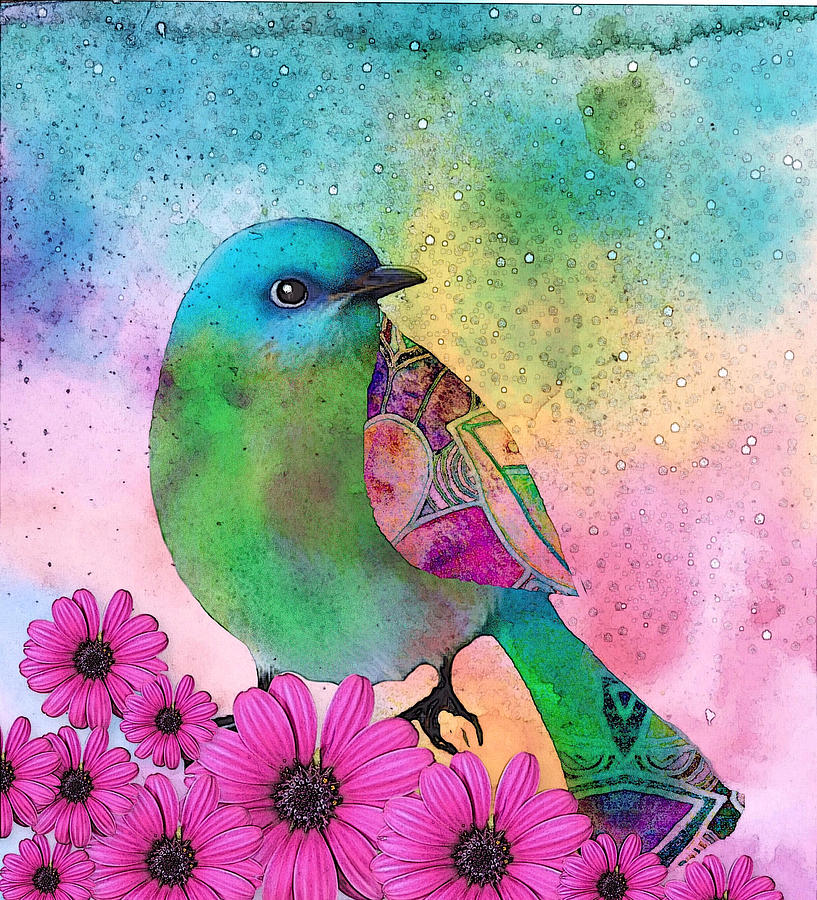 Bird Painting - Mystical Garden by Robin Mead
