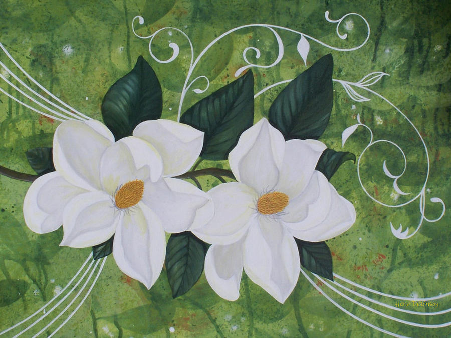 Mystical Magnolias II Painting by Herb Dickinson