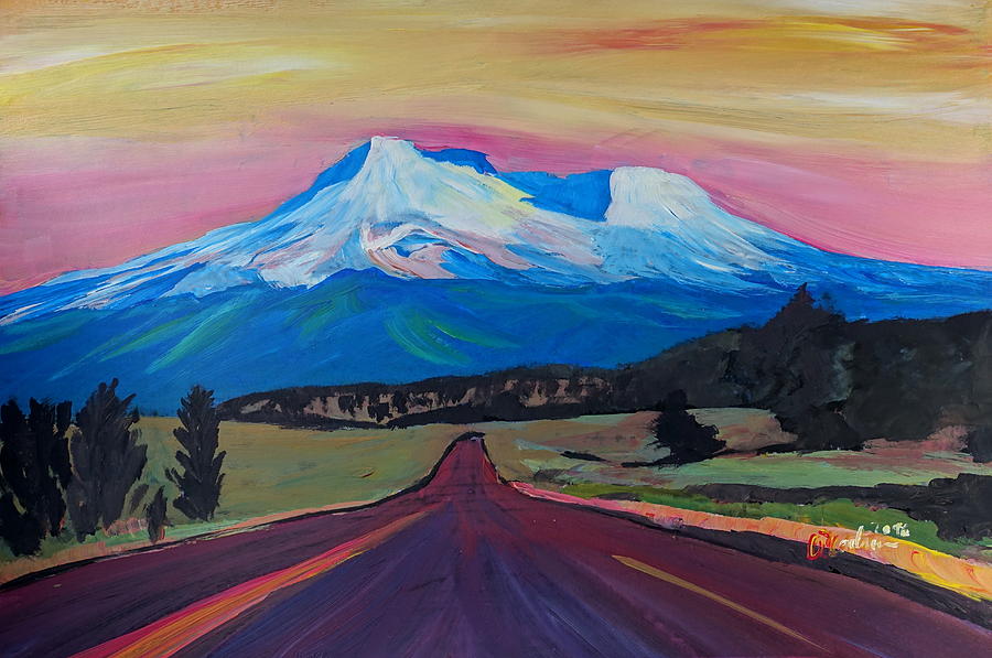 Mount Shasta California Painting - Mystical Mt Shasta   White Mountain In Cascades Range California by M Bleichner
