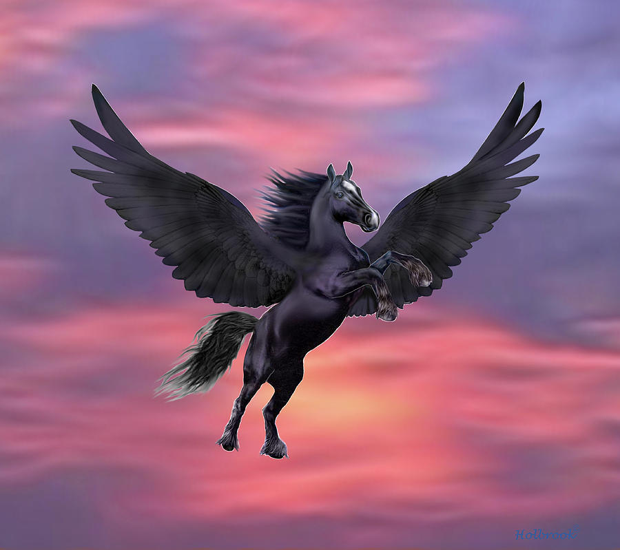 Mystical Sunset Pegasus Digital Art by Glenn Holbrook