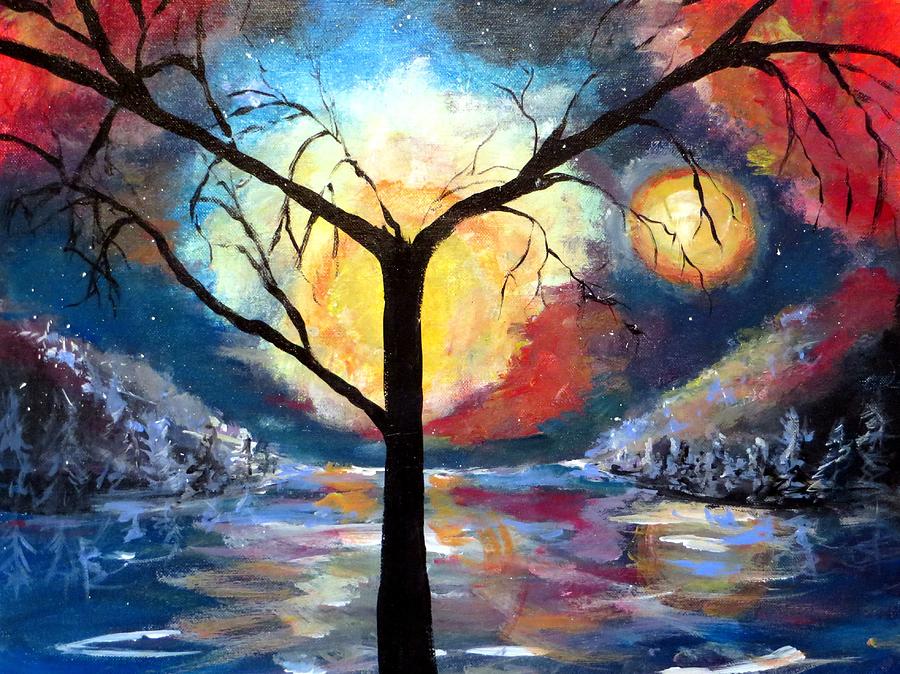 Mystical Twilight Forest Painting by Bernadette Krupa