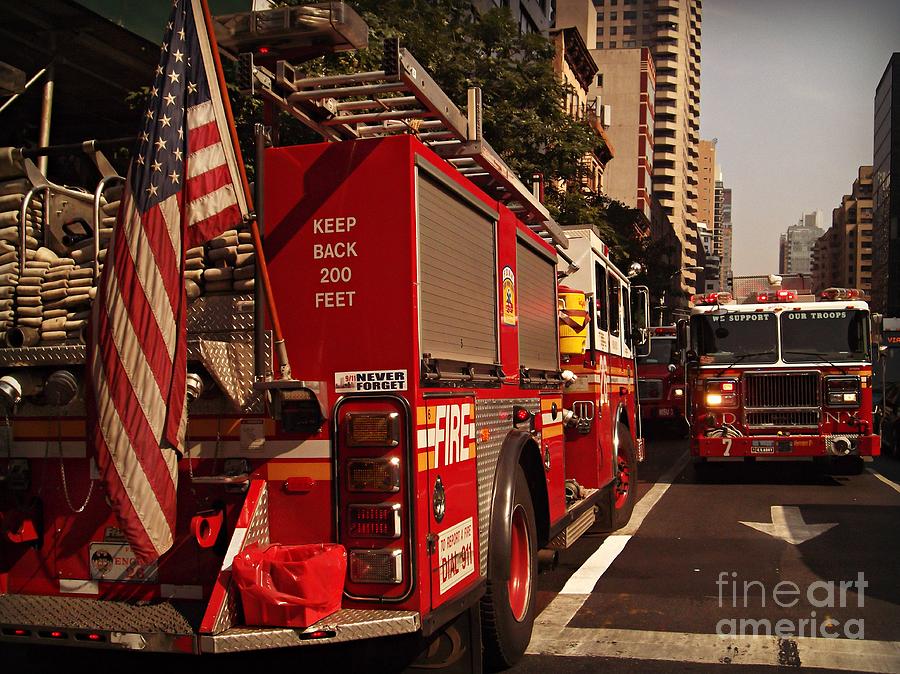 New York City Photograph - N Y C Fire Trucks - On the Job by Miriam Danar