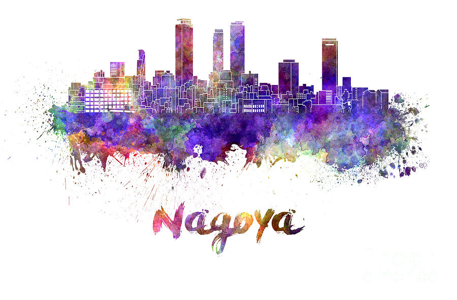 Nagoya Skyline In Watercolor Painting By Pablo Romero