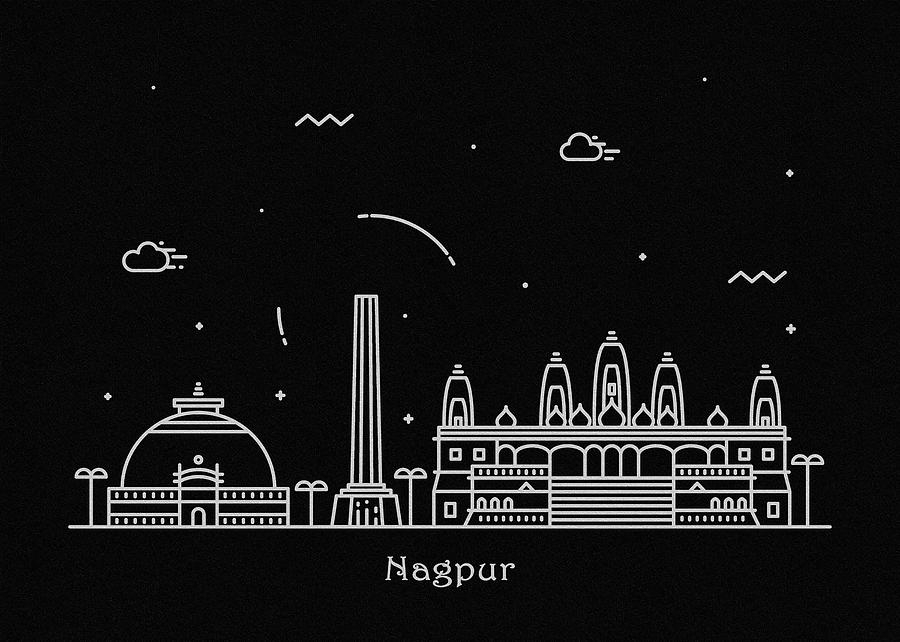 Nagpur Skyline Travel Poster Drawing by Inspirowl Design