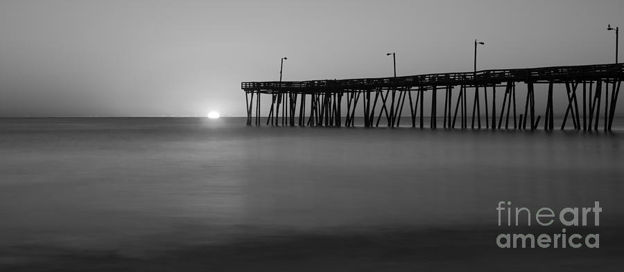 Nags Head Fishing Pier Sunrise Panorama Bw Photograph
