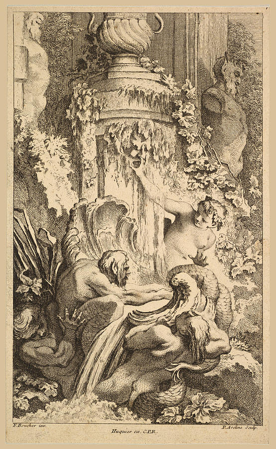 Naiades Tritons and the Bath of Priap Drawing by Pierre-Alexandre Aveline