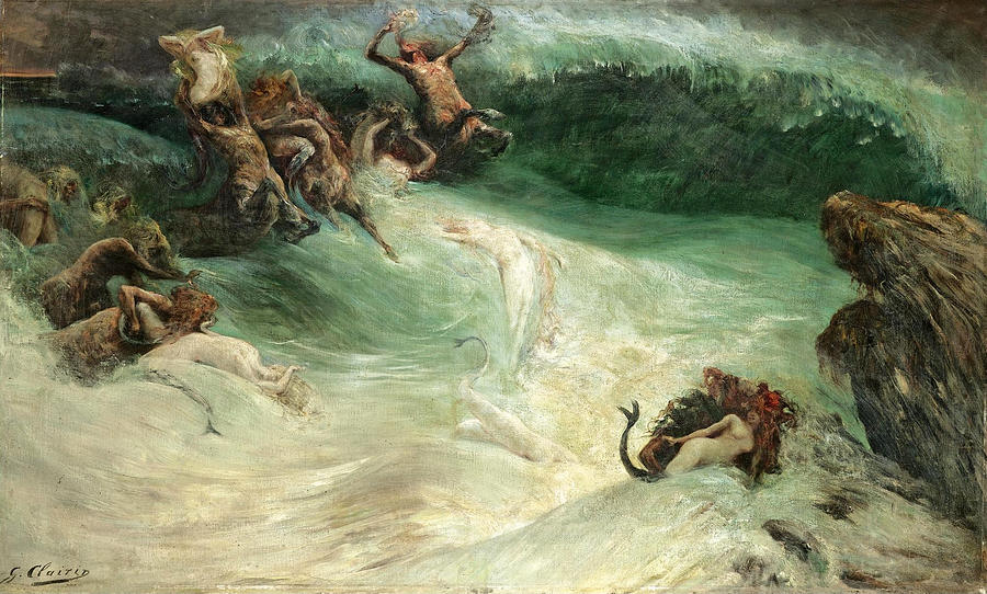 Greek Mythology Painting - Naiads and Centaurs in the Waves by Georges Jules Victor Clairin