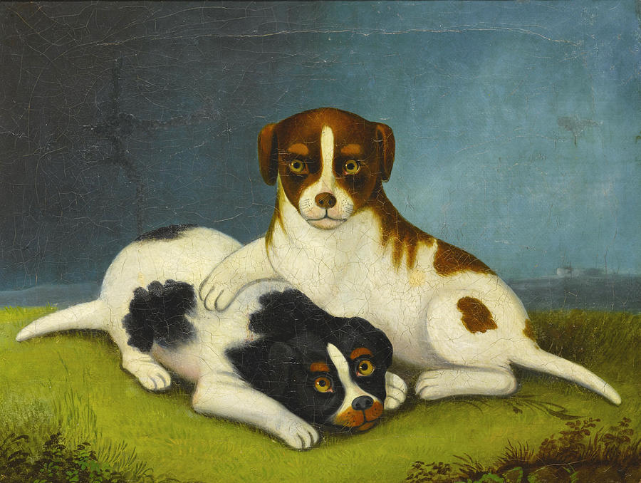 Naive Painting of Two Puppies Painting by American School