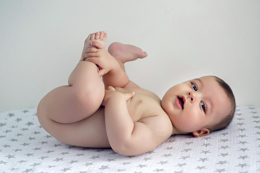 Naked Baby Lying On His Back Photograph by Elena Saulich Pix