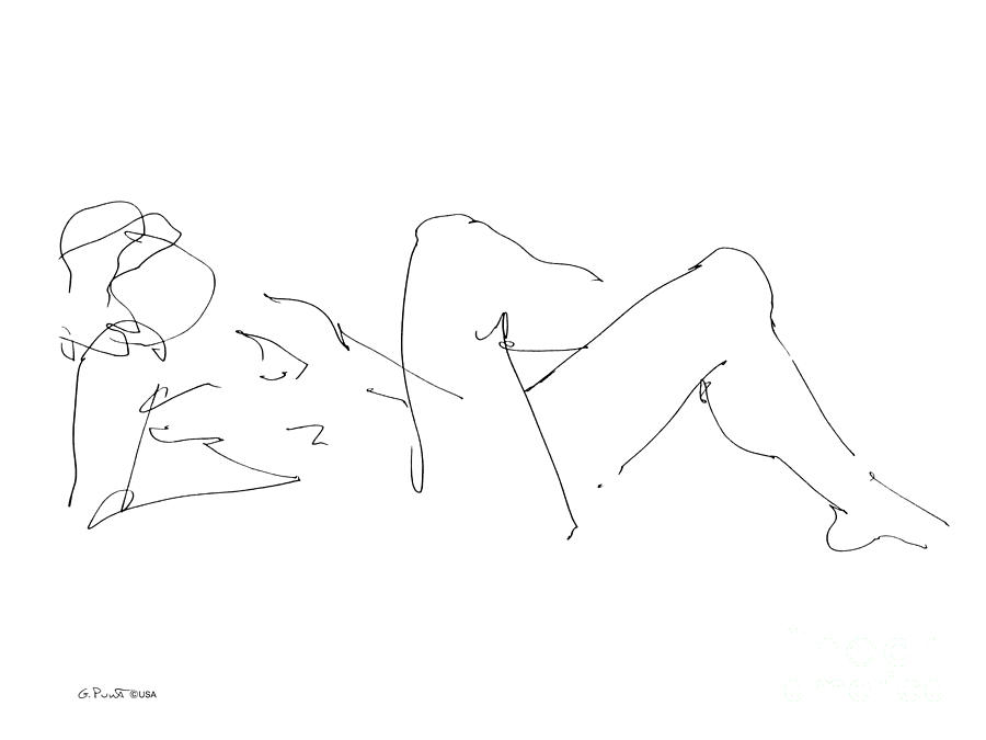 Naked-Male-Drawing-14 Drawing by Gordon Punt